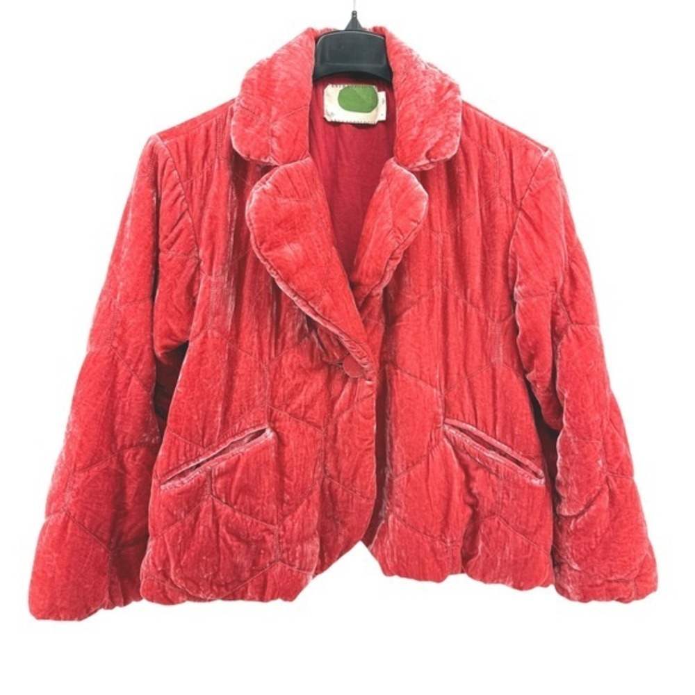 Anthropologie Quilted Velvet Jacket‎ Womens Small Pre-Owned Puffer Red Honeycomb